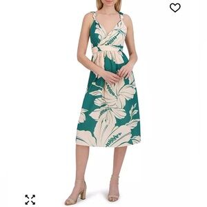 Laundry By Shelli Segal Green and Cream Floral Midi Dress